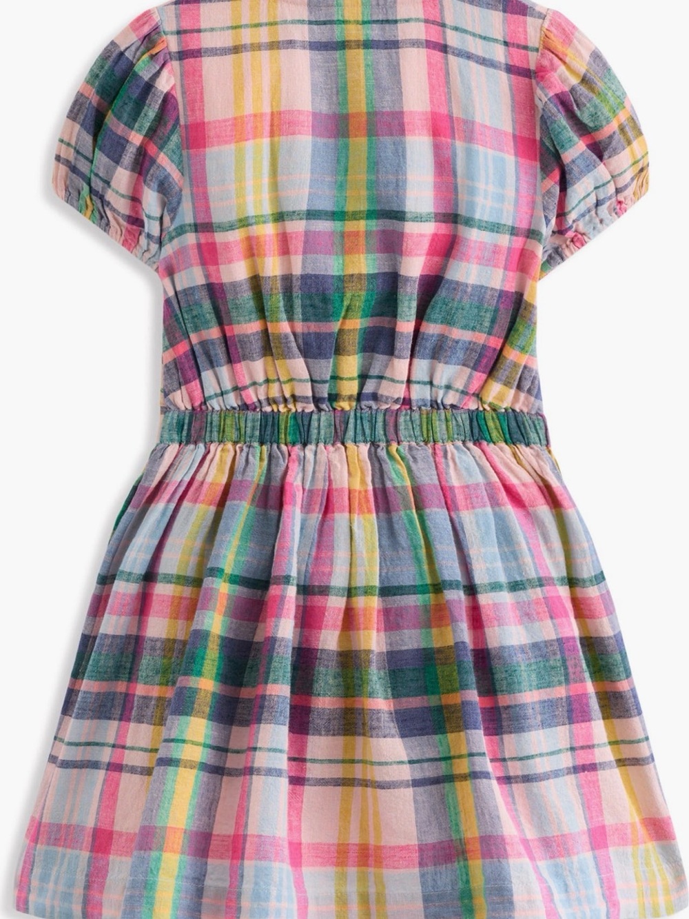 Mini Boden Girls' Pink, Green & Blue Plaid Short Sleeve Dress